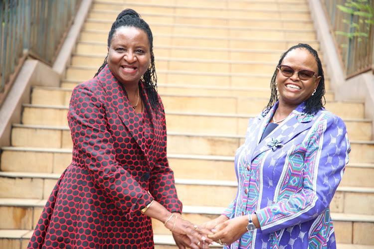 File image of CJ Martha Koome and former Judiciary Chief Registrar Anne Amadi.
